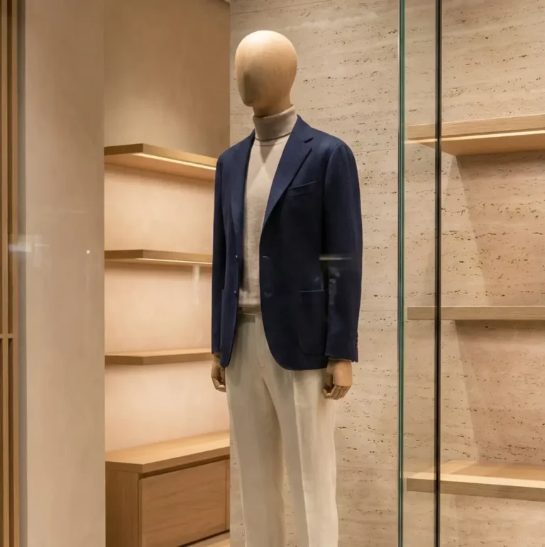 custom fabric mannequin with wooden arms for luxury retail display