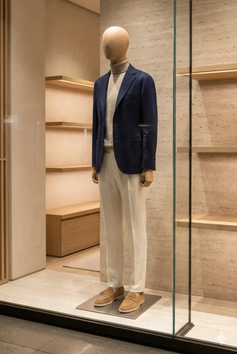 custom fabric mannequin with wooden arms for luxury retail display