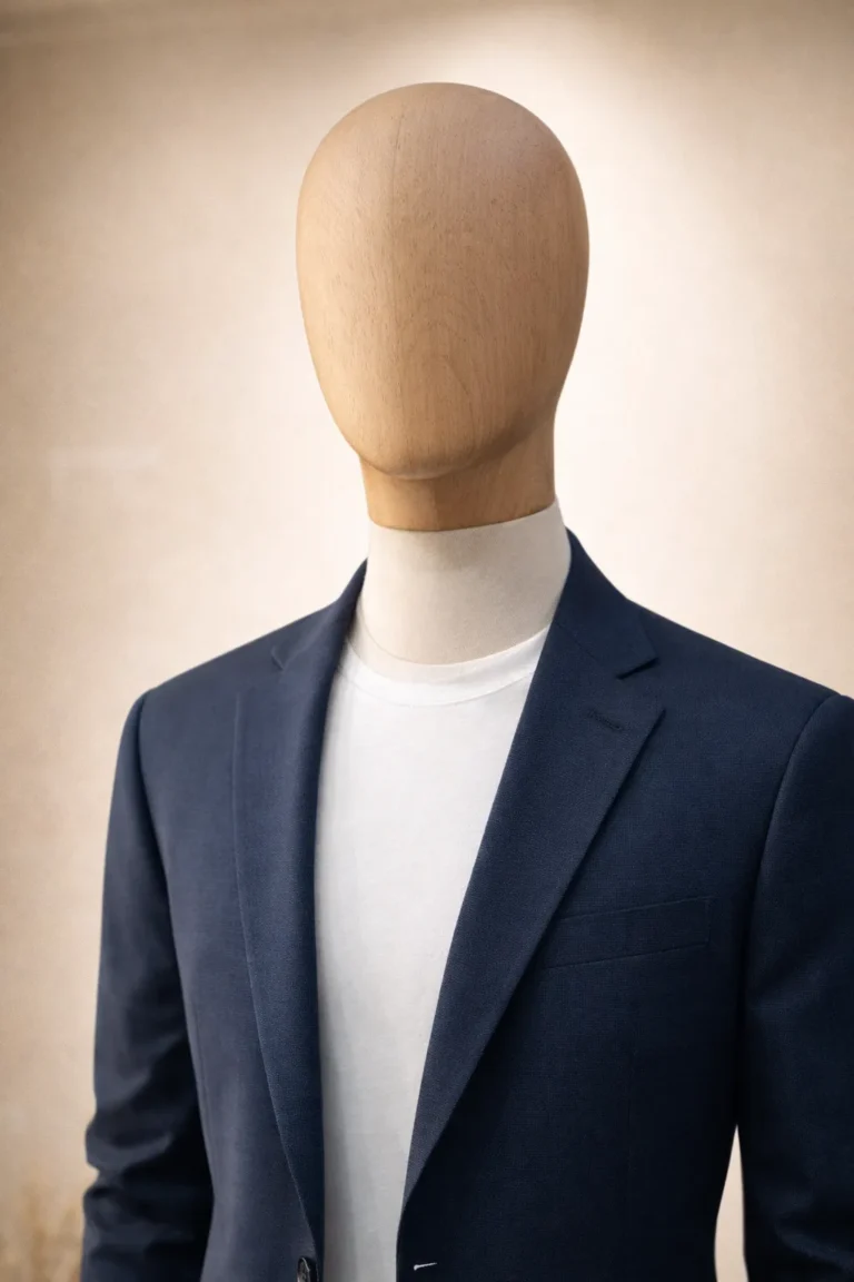 custom fabric mannequin with wooden arms for luxury retail display