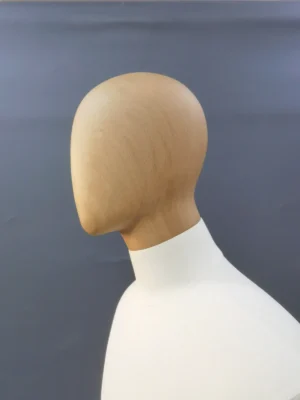 xintu-プレミアムファブリック-全身-男性マネキン-無垢材-頭部側面-クローズアップ-カスタムファクトリー プレミアムファブリック全身男性マネキン、無垢材ヘッド、サイドクローズアップビュー、工場からのカスタムディスプレイマネキン