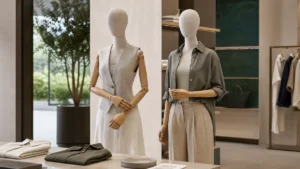 Maniquíes con brazos de madera articulados para estilizar conjuntos boutique en capas